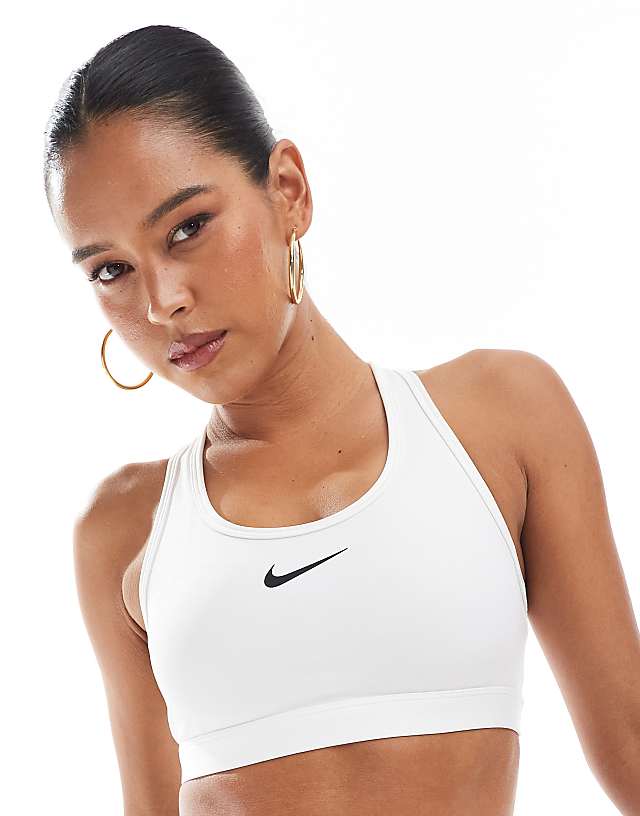 Asos Nike Training Swoosh Medium Support Sports Bra In White