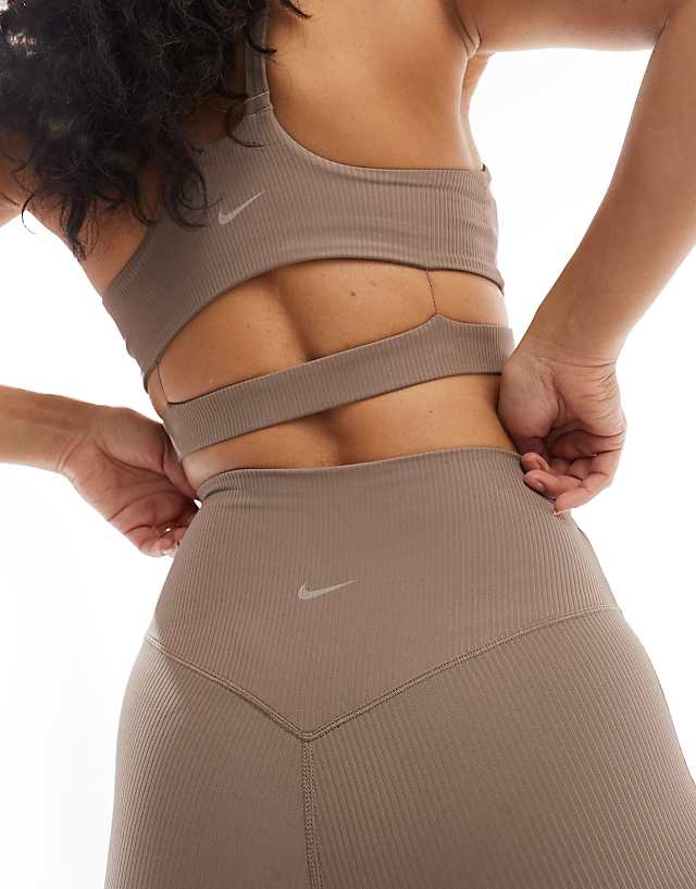 Asos Nike Training Zenvy Dri-FIT Ribbed Cut Out High Waisted Flares In Brown