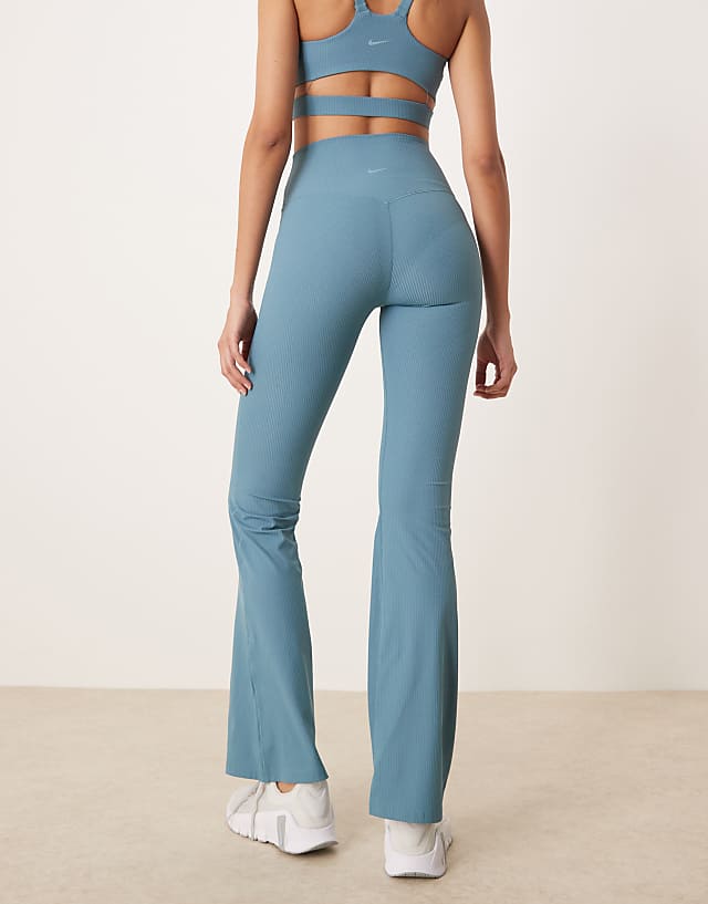 Asos Nike Training Zenvy Dri-FIT Ribbed Cut Out High Waisted Trousers In Blue