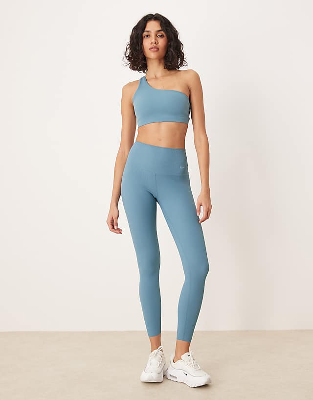 Asos Nike Training Zenvy Dri-FIT Soft Touch Asymmetric Sports Bra In Blue