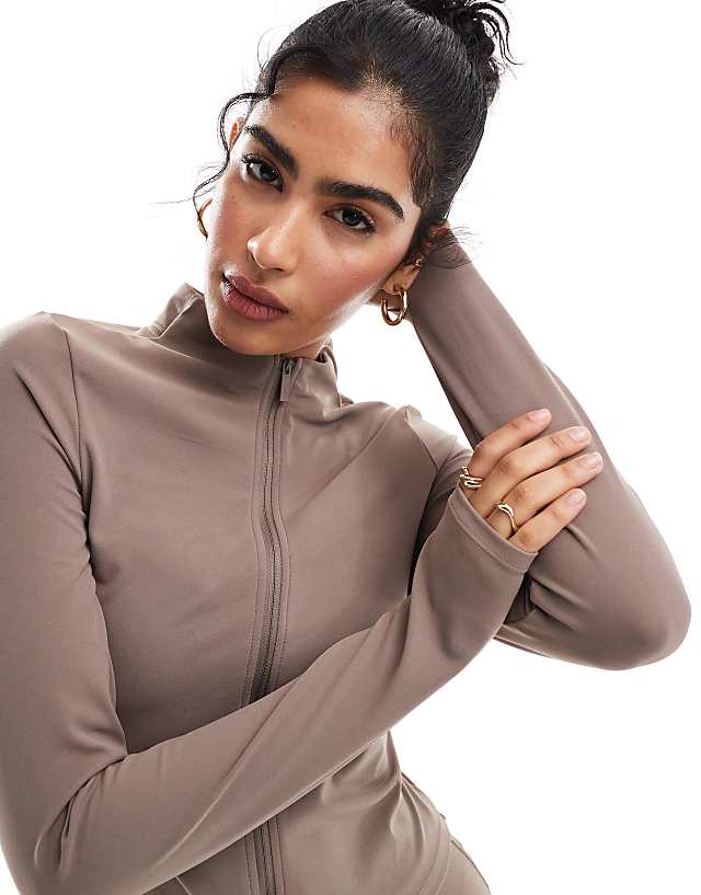 Asos Nike Training Zenvy Dri-FIT Soft Touch Full Zip Long Sleeve Top In Brown