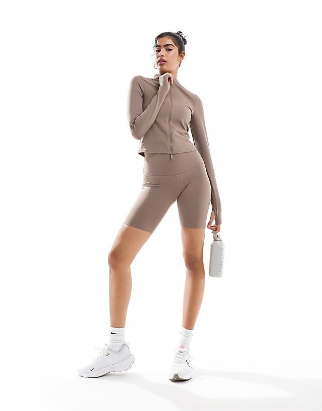Asos Nike Training Zenvy Dri-FIT Soft Touch Full Zip Long Sleeve Top In Brown