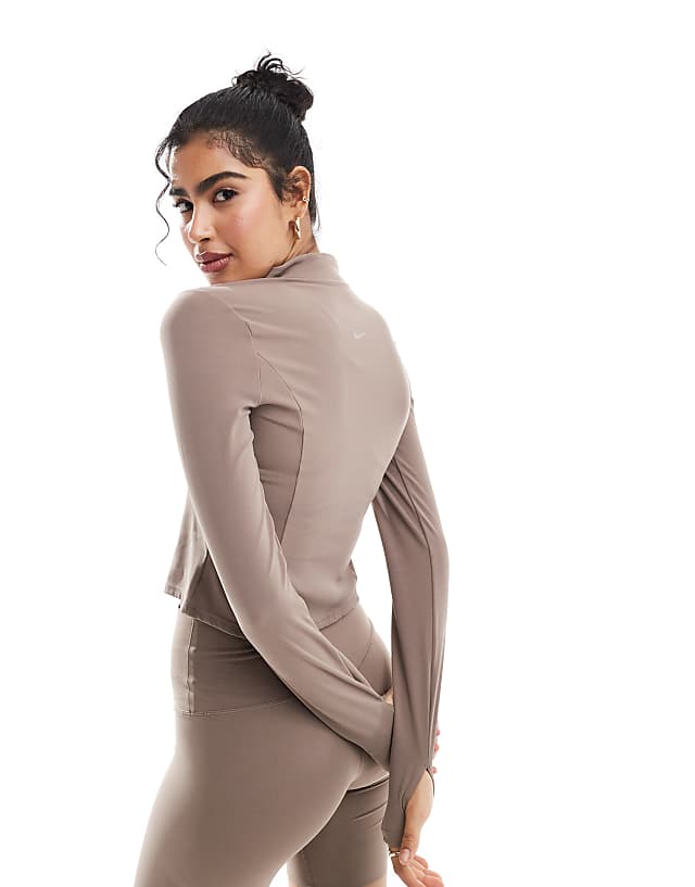 Asos Nike Training Zenvy Dri-FIT Soft Touch Full Zip Long Sleeve Top In Brown