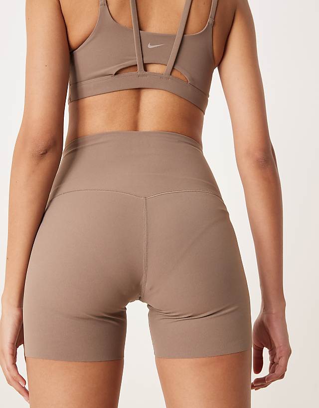 Asos Nike Training Zenvy Dri-FIT Soft Touch High Waisted 5 Inch Shorts In Brown