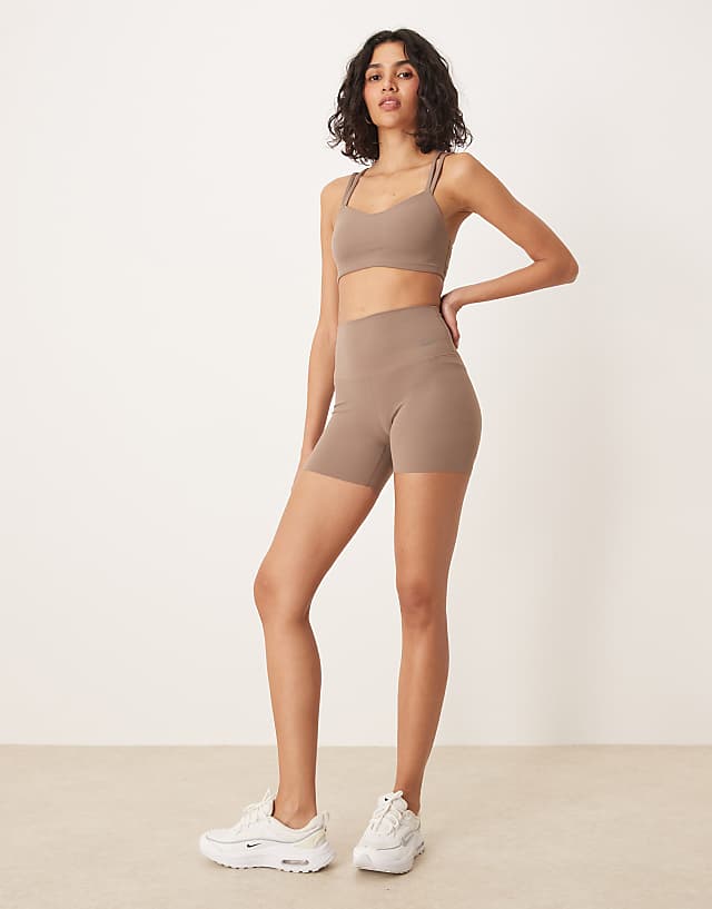 Asos Nike Training Zenvy Dri-FIT Soft Touch High Waisted 5 Inch Shorts In Brown