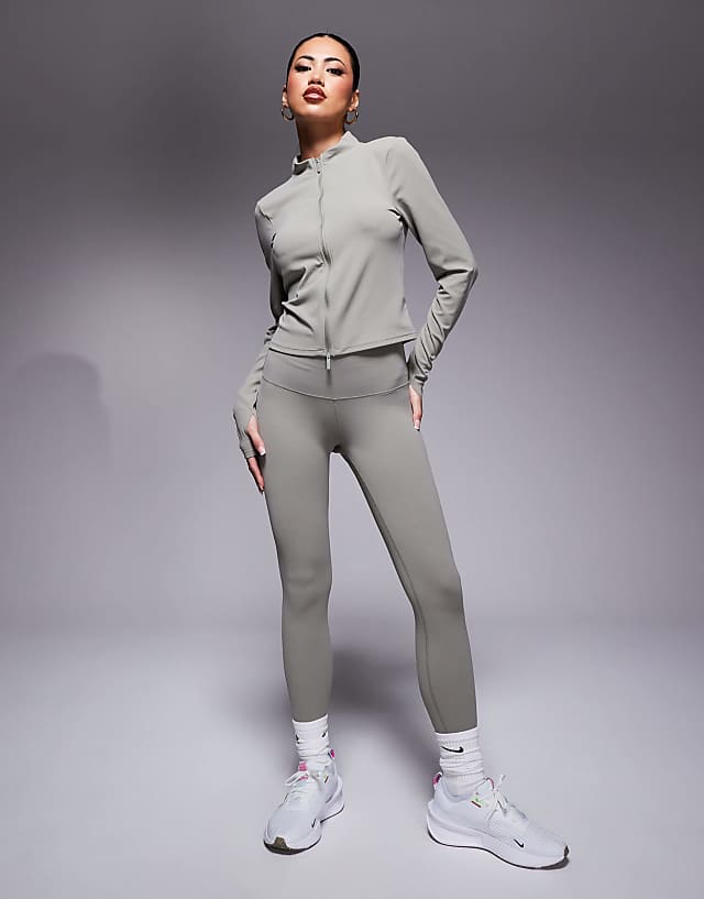 asos Nike Training Zenvy full zip longsleeve top and leggings in light green