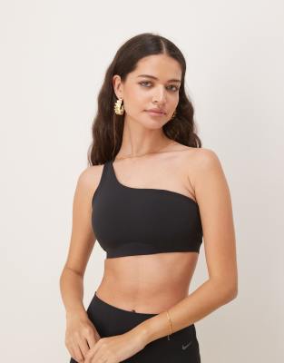 Asos Nike Zenvy Training Dri-FIT High Waisted 8 Inch Shorts And One Shoulder Sports Bra In Black