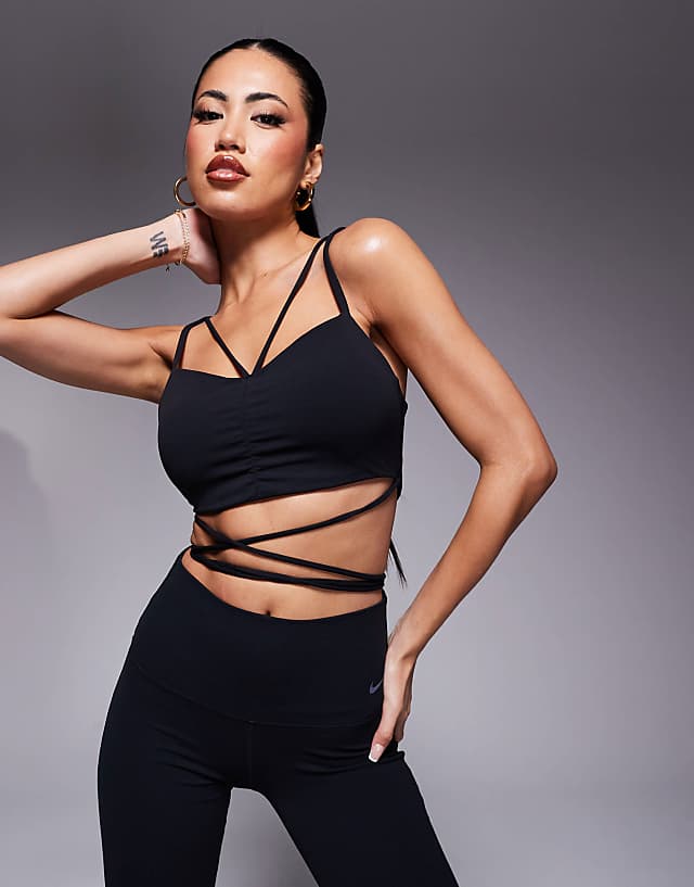 asos Nike Zenvy Training strappy light support sports bra in black