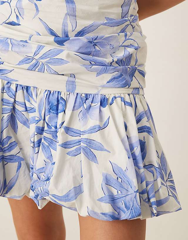 Asos Nobody's Child Briony Bandeau Bubble Hem Mini Dress In Blue Floral