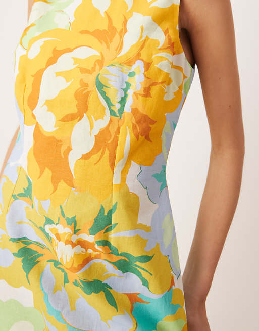 Asos Nobody's Child Freya Linen Mini Shift Dress In Multi Floral