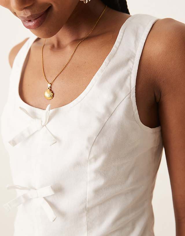 Asos Nobody's Child Justina Bow Detail Linen Waistcoat In White