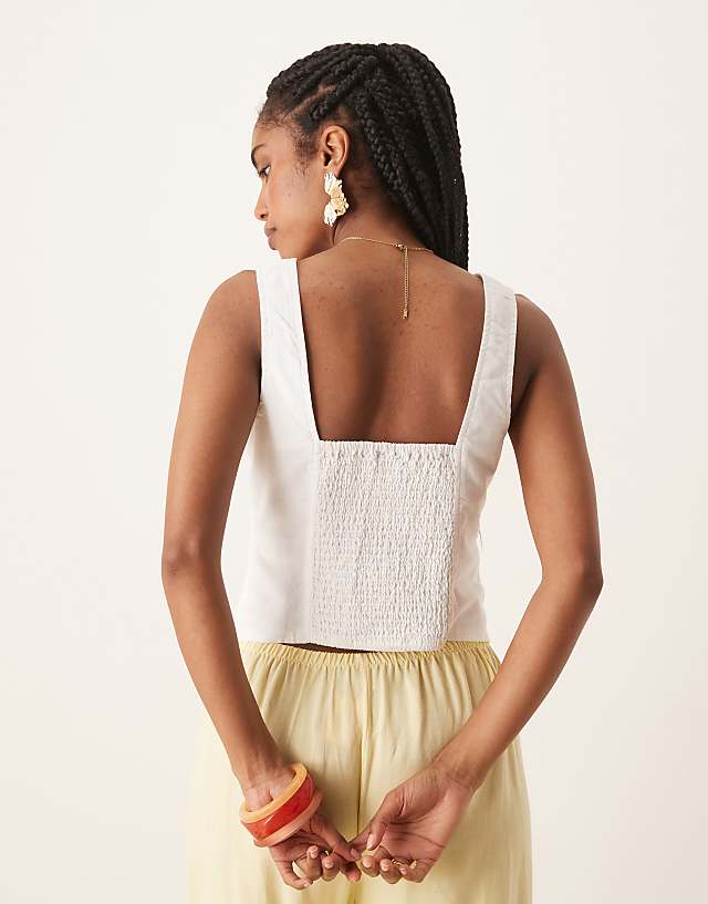 Asos Nobody's Child Justina Bow Detail Linen Waistcoat In White