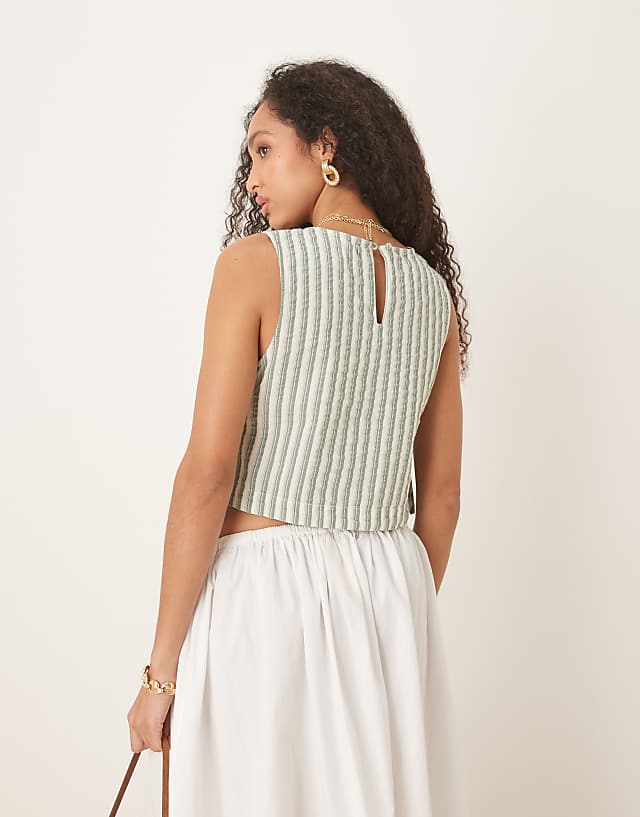 Asos Nobody's Child Verity Tie-side Linen Top In Beige Stripe