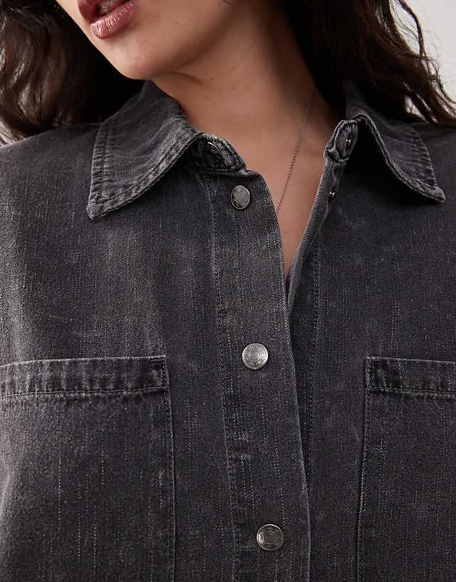 Asos Noisy May Denim Mini Shirt Dress In Washed Grey