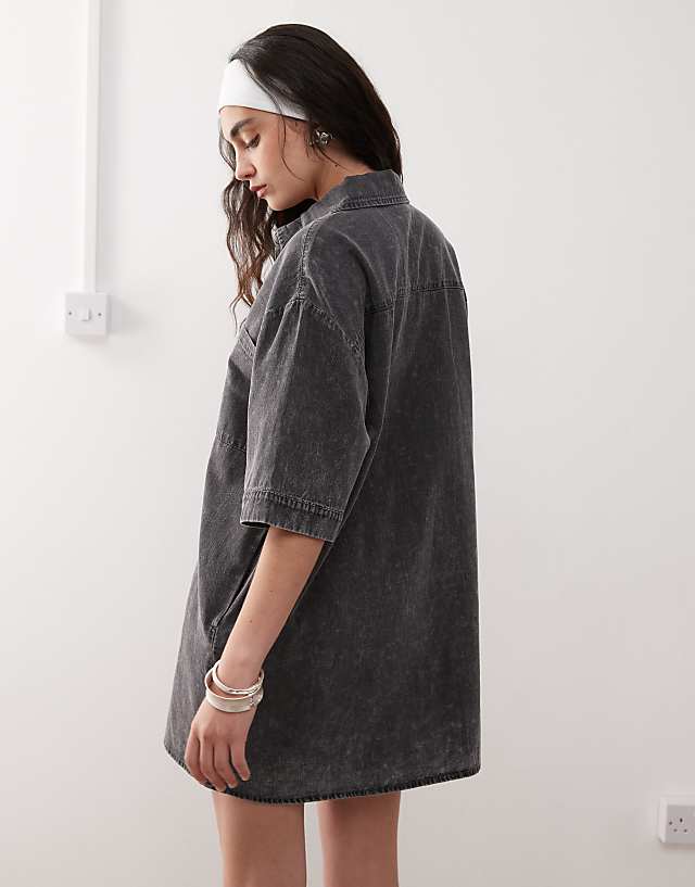Asos Noisy May Denim Mini Shirt Dress In Washed Grey