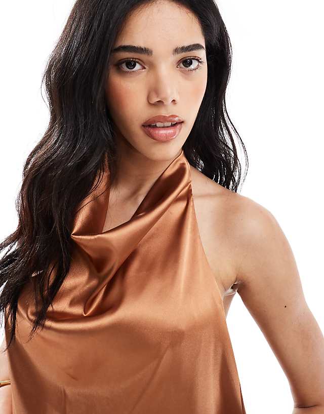 Asos Object Halter Neck Mini Slip Dress In Spice Brown