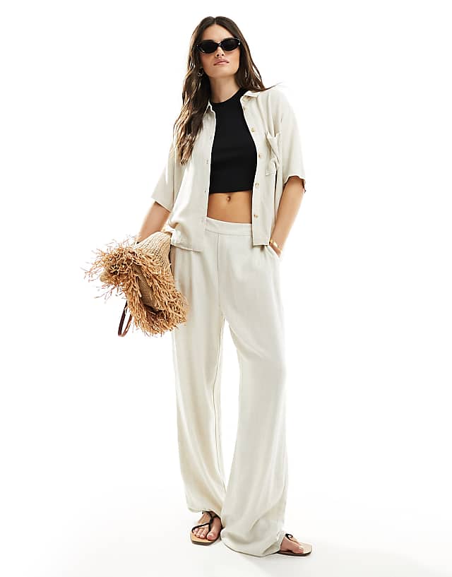 asos Object linen trouser co-ord with tie waist in oatmeal