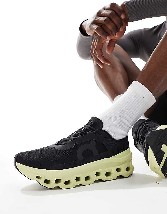 asos ON Cloudmonster running trainers in black and lime green
