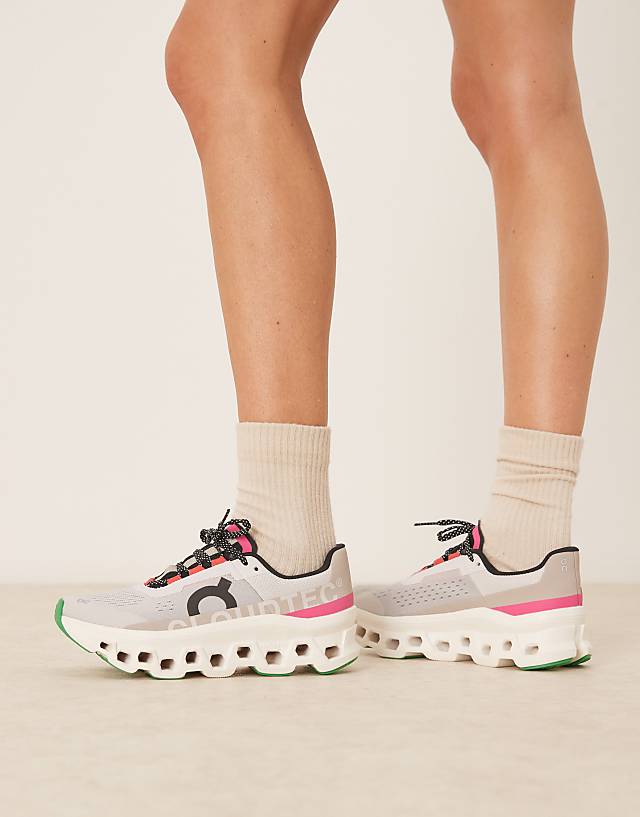 Asos ON Cloudmonster Running Trainers In Silver Ivory And Pink