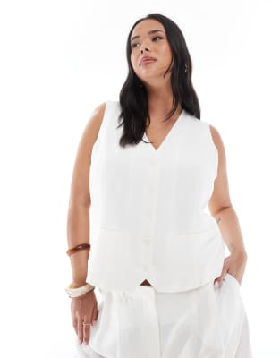 Asos ONLY Curve Linen Blend Tailored Waistcoat & Shorts Co-ord In White