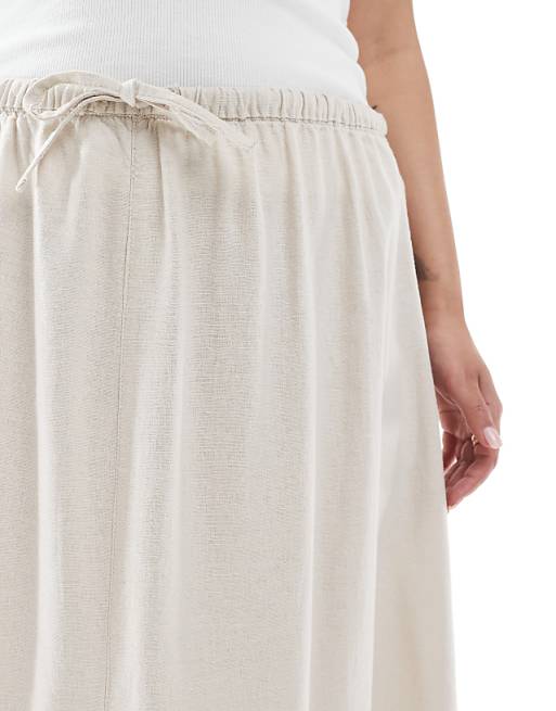 Asos ONLY Curve Linen Mix High Waist Maxi Skirt In Stone