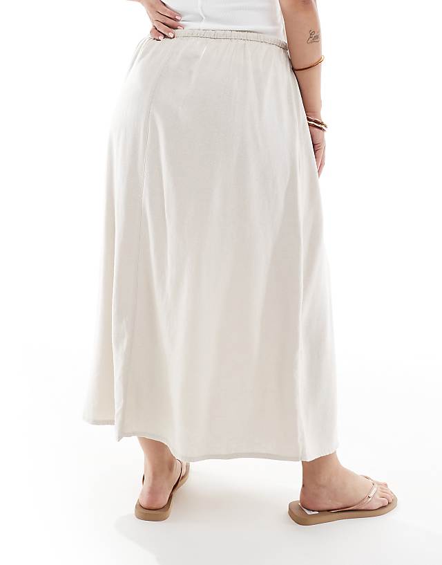 Asos ONLY Curve Linen Mix High Waist Maxi Skirt In Stone