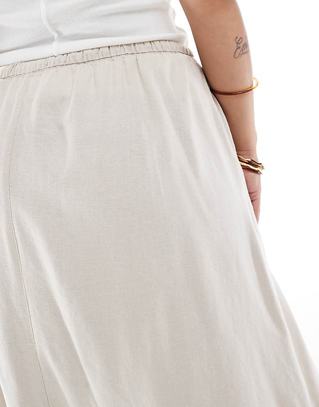 Asos ONLY Curve Linen Mix High Waist Maxi Skirt In Stone