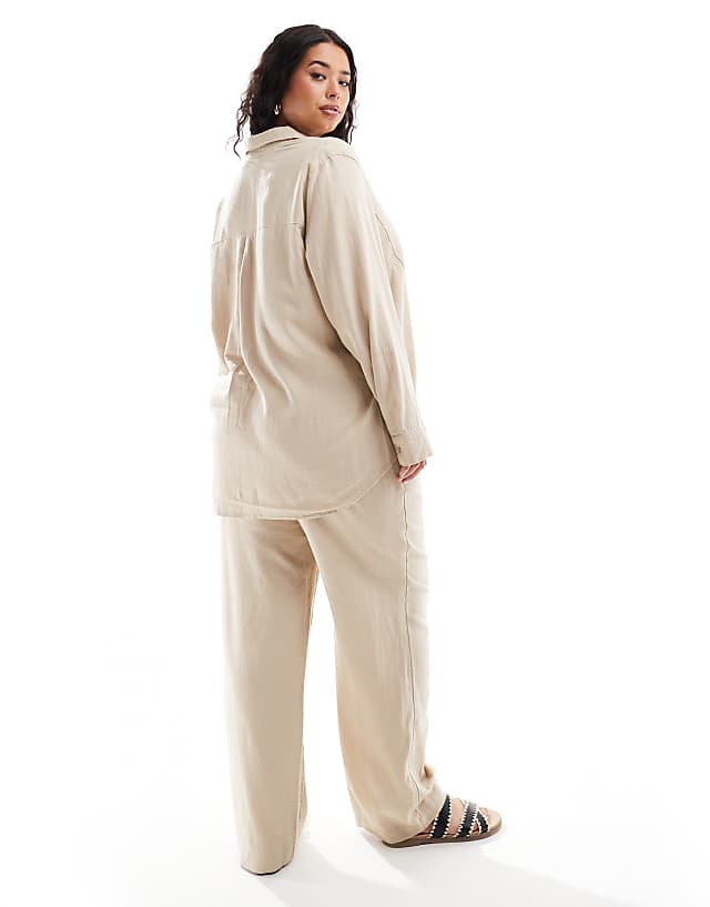 Asos ONLY Curve Linen Mix Pull On Trousers Co-ord In Beige