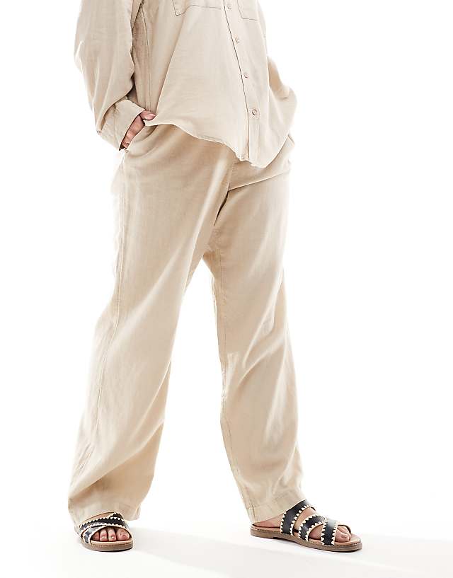 Asos ONLY Curve Linen Mix Pull On Trousers Co-ord In Beige