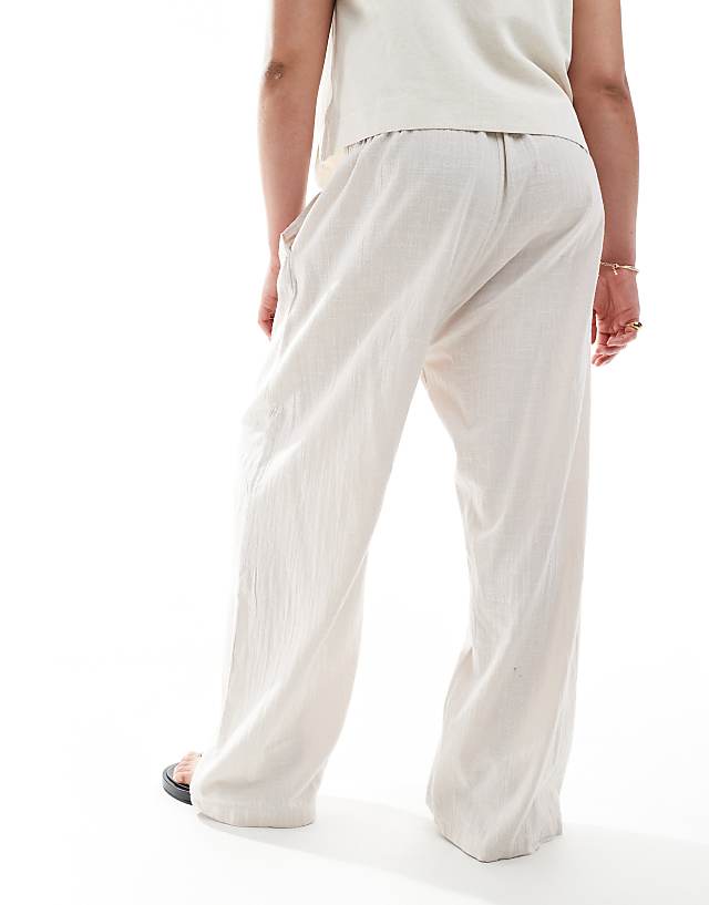 Asos ONLY Curve Linen Mix Pull On Trousers In Beige