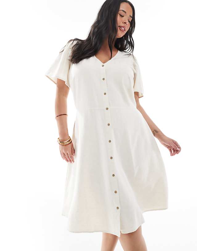 asos ONLY Curve tie detail mini dress with linen in stone