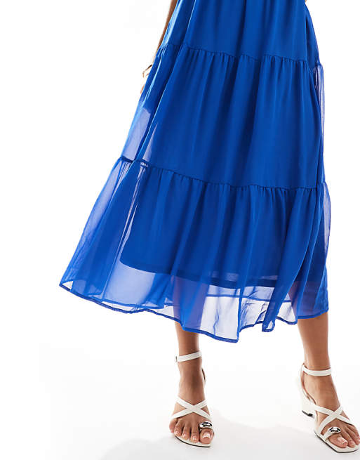 Asos ONLY Halterneck Tiered Maxi Dress In Bright Blue