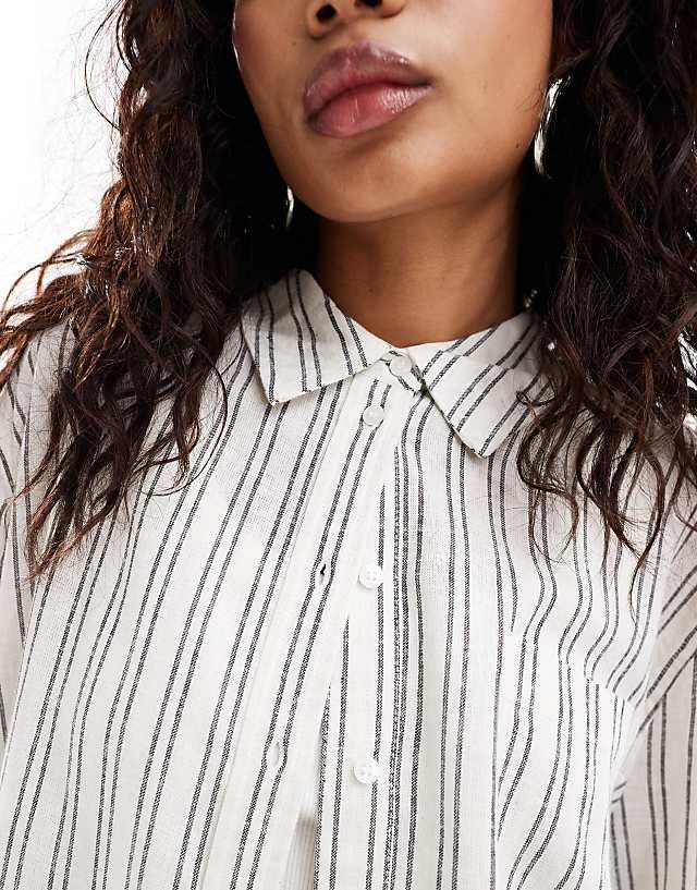 Asos ONLY Linen Mix Oversized Shirt Co-ord In White With Grey Stripe
