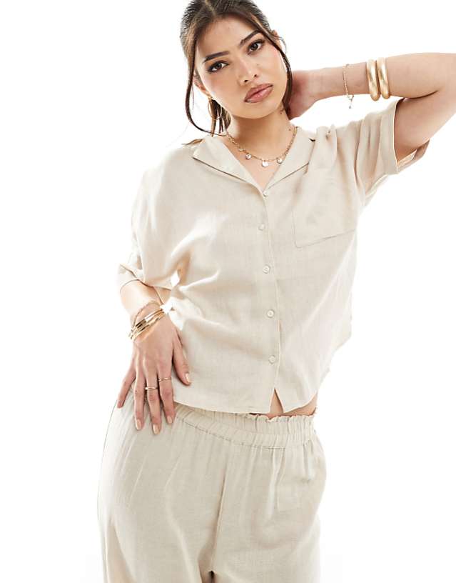 Asos ONLY Linen Mix Oversized Shirt & Trouser Co-ord In Beige
