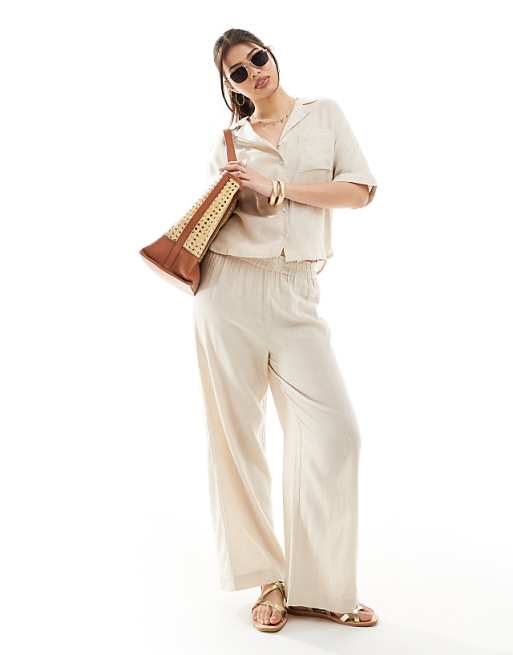 asos ONLY linen mix oversized shirt & trouser co-ord in beige
