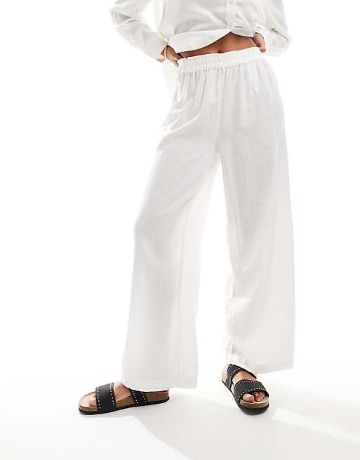 Asos ONLY Linen Mix Wide Leg Trousers Co-ord In White