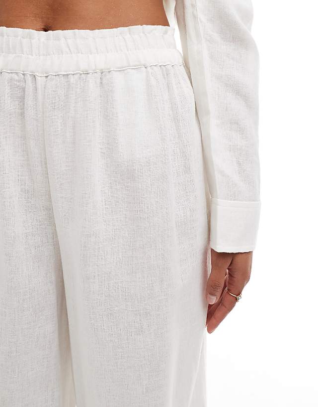 Asos ONLY Linen Mix Wide Leg Trousers Co-ord In White