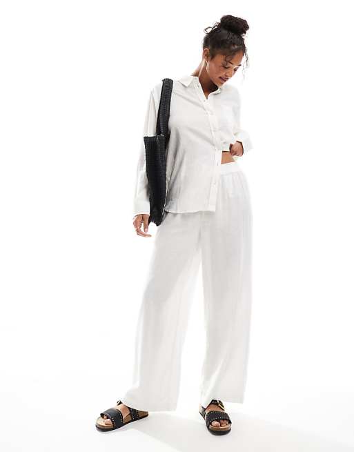 asos ONLY linen mix wide leg trousers co-ord in white