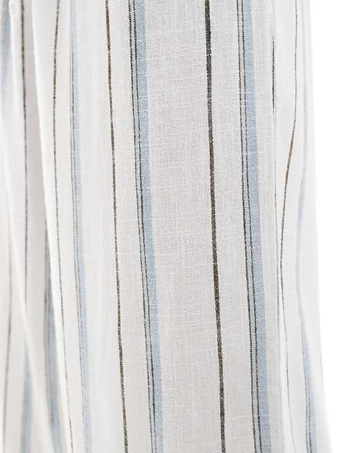 Asos ONLY Linen Mix Wide Leg Trousers In Being And Blue Stripe