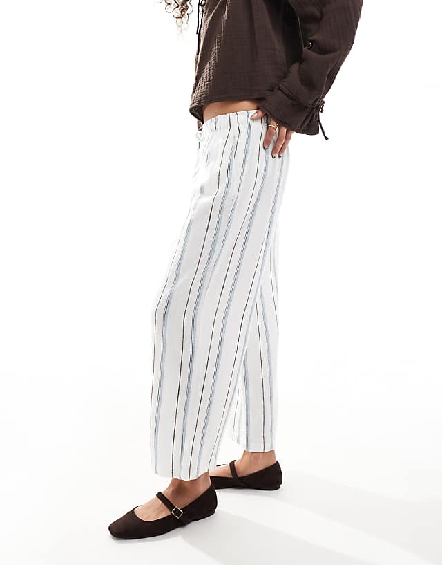Asos ONLY Linen Mix Wide Leg Trousers In Being And Blue Stripe
