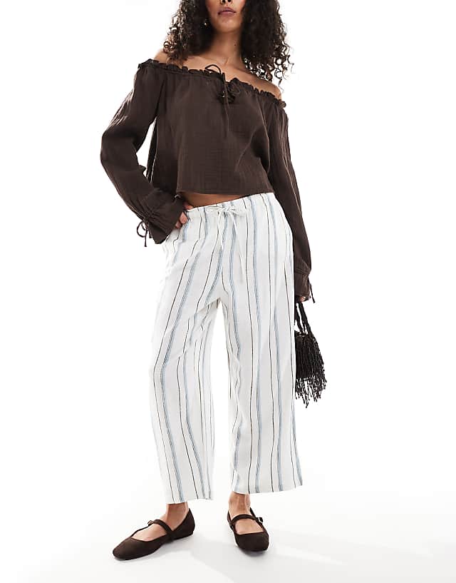 asos ONLY linen mix wide leg trousers in being and blue stripe