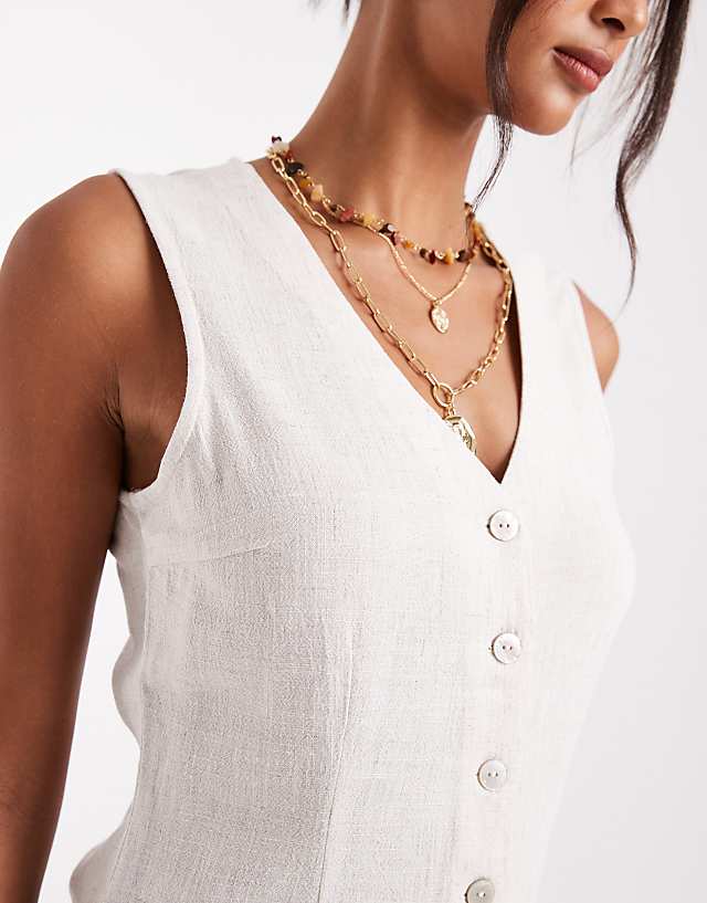 Asos ONLY Sleeveless Linen Blend Mini Dress In Cream