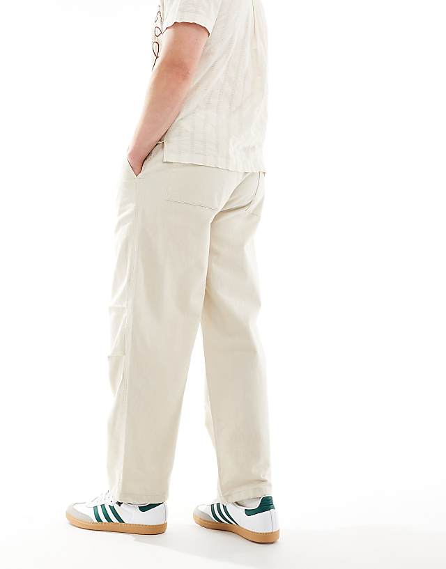 Asos ONLY & SONS Linen Mix Baggy Trouser With Toggles In Stone