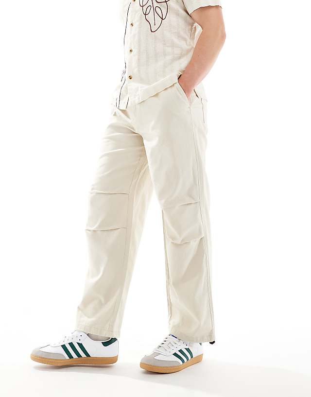 Asos ONLY & SONS Linen Mix Baggy Trouser With Toggles In Stone