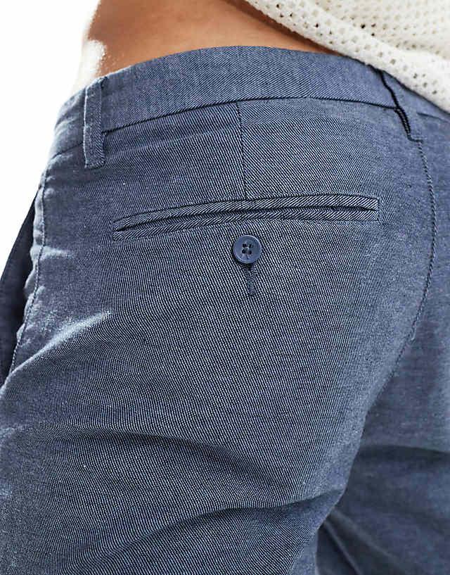 Asos ONLY & SONS Linen Mix Chino Short In Navy Melange