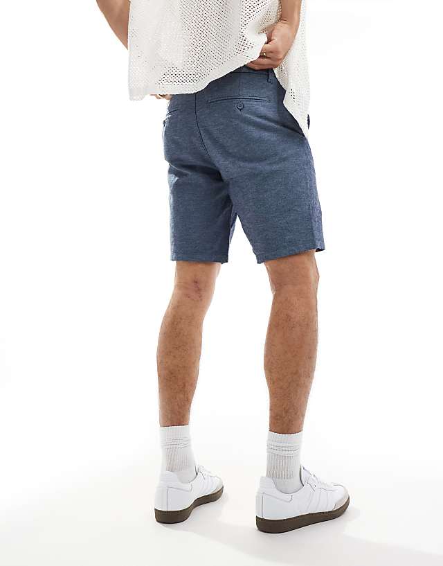 Asos ONLY & SONS Linen Mix Chino Short In Navy Melange