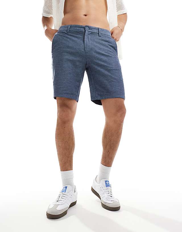 asos ONLY & SONS linen mix chino short in navy melange