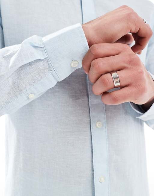 Asos ONLY & SONS Linen Mix Long Sleeve Shirt In Light Blue