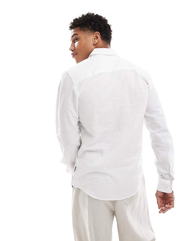 Asos ONLY & SONS Linen Mix Long Sleeve Slim Fit Shirt In White
