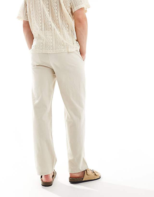 Asos ONLY & SONS Linen Mix Loose Fit Trousers In Beige